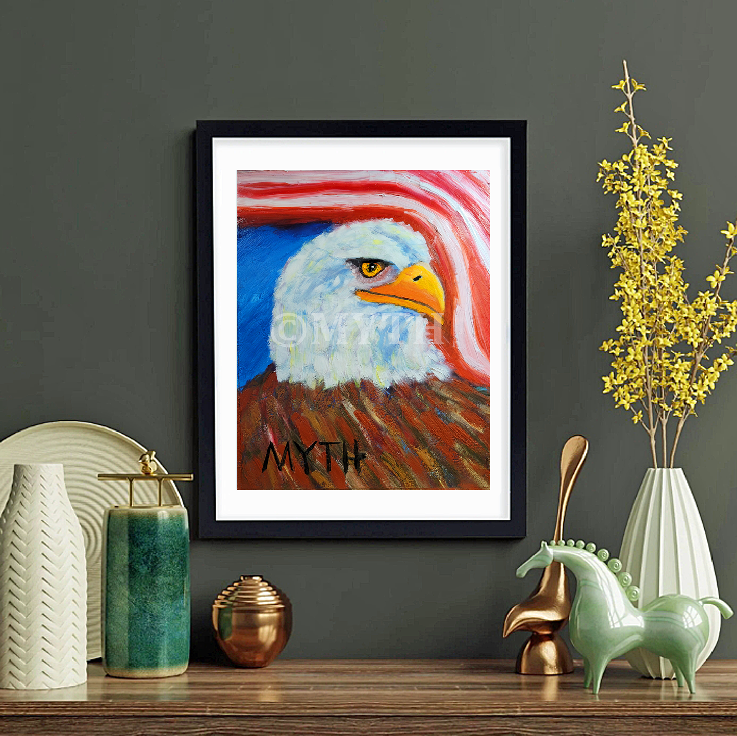 American Eagle - Professionally Framed Wildlife Art Print from Original Oil Painting By MYTH