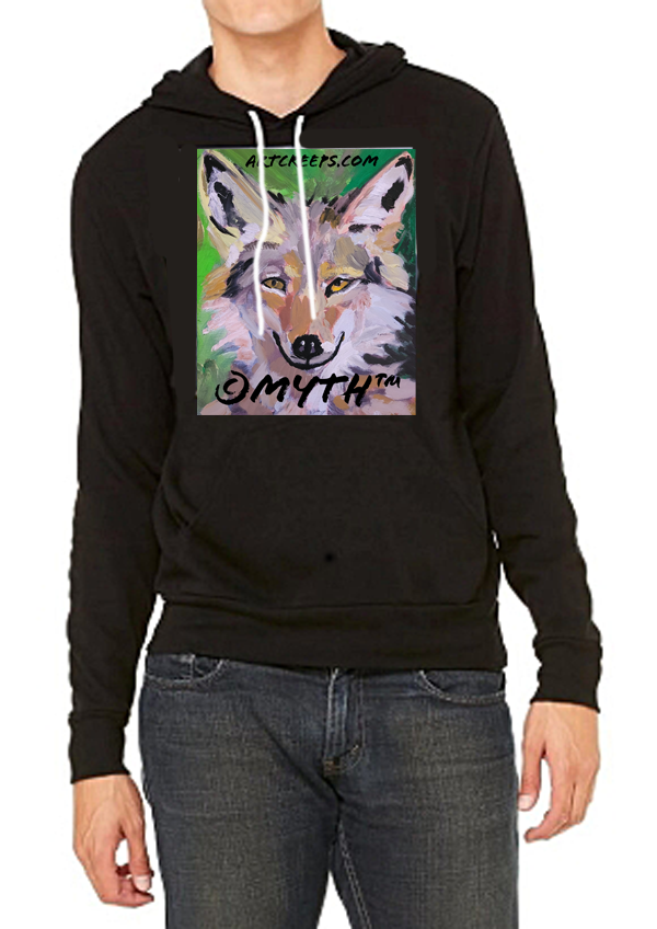 High-quality fleece hoodie featuring vibrant hand-painted artwork of "Pretty Boy" A portrait view of a cute dog. An oil painting by MYTH