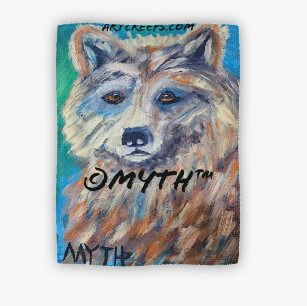 Art Creeps' fleece blanket featuring an image of an authentic hand-painted oil painting by MYTH titled "Furry Bear". 