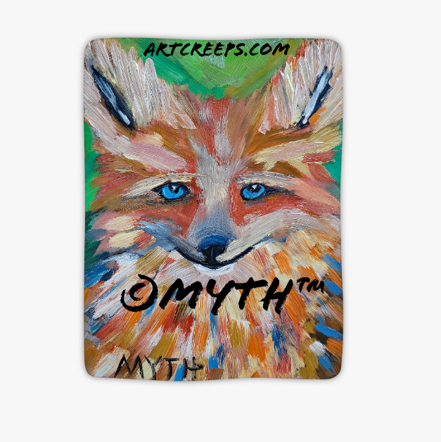 Art Blankets - Authentic Hand-Painted Design "Colorful Fox" on Premium Fabric - Large 60x80 Queen Size