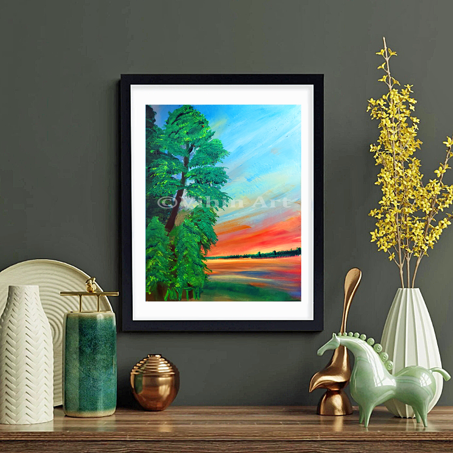 Strawberry Sunset - Professionally Framed Nature Art Print from Original Oil Painting By MYTH