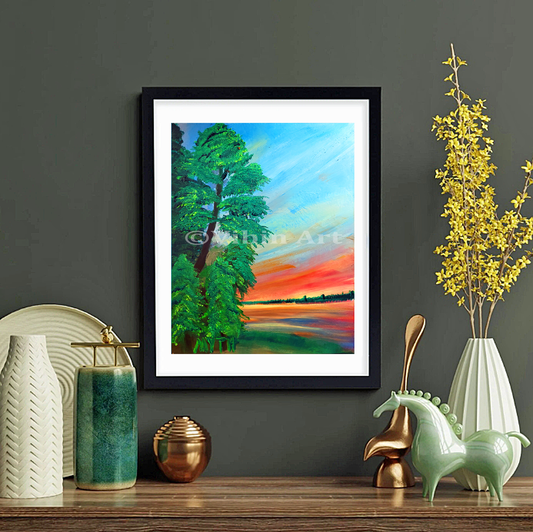 Strawberry Sunset - Professionally Framed Nature Art Print from Original Oil Painting By MYTH