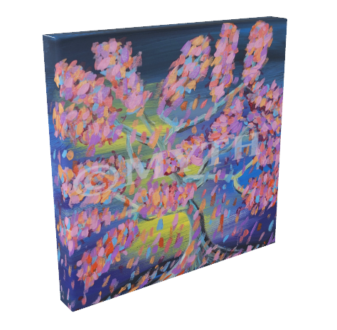 Tree of Colors by MYTH on stretched canvas, a reprint of an authentic hand-painted tree with colorful petals and trunk. Sold by Vibin Art.
