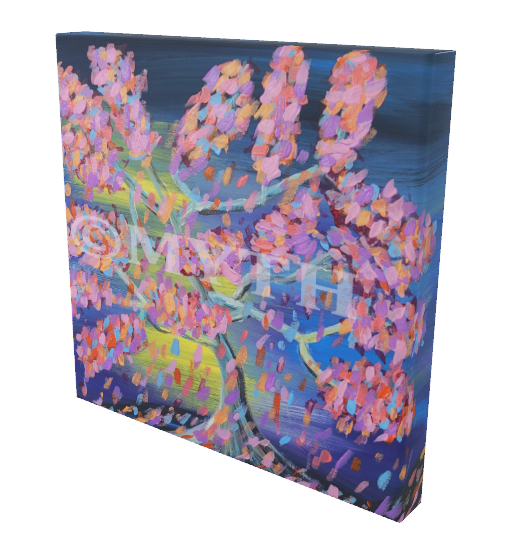 Tree of Colors by MYTH on stretched canvas, a reprint of an authentic hand-painted tree with colorful petals and trunk. Sold by Vibin Art.