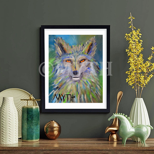 Green Wolf - Professionally Framed Wildlife Art Print from Original Oil Painting By MYTH
